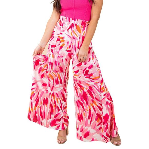 Azura Exchange  Rose Boho Abstract Floral Print Wide Leg Pants - Picture 6 of 7